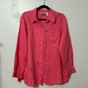Vintage Chicos Design Shirt Womens Size 2 Linen Button Up Long Sleeve